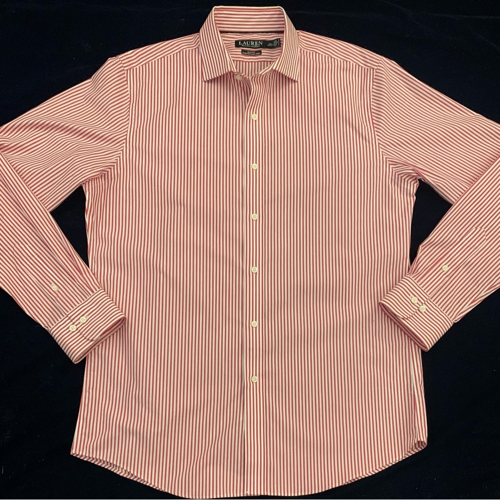 RL LAUREN Slim Fit Non-Iron Pin Striped Dress Shirt